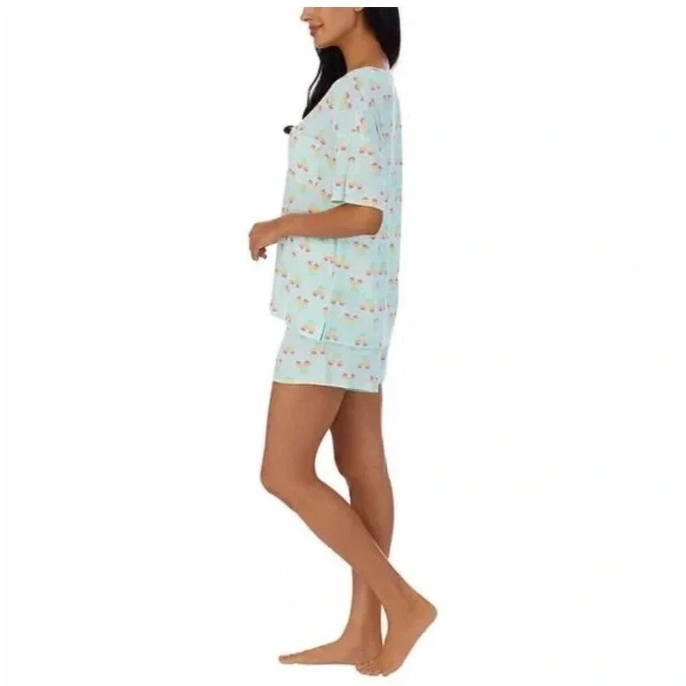 Disney Women's Mickey Mouse Short + Tee Pajama Set w/ Pockets Size S Aqua Blue - Picture 4 of 8